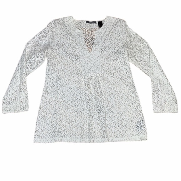 3 for $20 LIZ CLAIBORNE Stiff Floral Lace Long Sleeve Blouse Top V Neck Sheer L - Picture 14 of 14